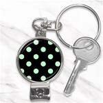 Polka Dots - Mint Green on Black Nail Clippers Key Chain