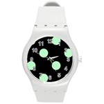 Polka Dots - Mint Green on Black Round Plastic Sport Watch (M)
