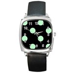 Polka Dots - Mint Green on Black Square Metal Watch