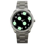 Polka Dots - Mint Green on Black Sport Metal Watch