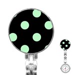 Polka Dots - Mint Green on Black Stainless Steel Nurses Watch