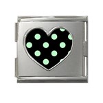 Polka Dots - Mint Green on Black Mega Link Heart Italian Charm (18mm)