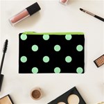 Polka Dots - Mint Green on Black Canvas Cosmetic Bag (XS)