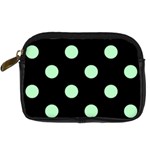 Polka Dots - Mint Green on Black Digital Camera Leather Case