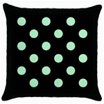 Polka Dots - Mint Green on Black Throw Pillow Case (Black)