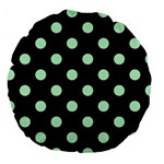 Polka Dots - Mint Green on Black Large 18  Premium Round Cushion