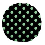 Polka Dots - Mint Green on Black Large 18  Premium Flano Round Cushion