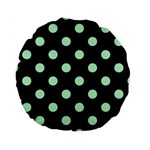 Polka Dots - Mint Green on Black Standard 15  Premium Round Cushion