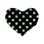 Polka Dots - Mint Green on Black Standard 16  Premium Heart Shape Cushion