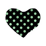 Polka Dots - Mint Green on Black Standard 16  Premium Flano Heart Shape Cushion