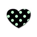 Polka Dots - Mint Green on Black Heart Coaster (4 pack)