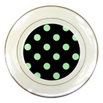 Polka Dots - Mint Green on Black Porcelain Plate