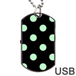 Polka Dots - Mint Green on Black Dog Tag USB Flash (One Side)