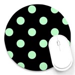 Polka Dots - Mint Green on Black Round Mousepad