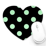 Polka Dots - Mint Green on Black Heart Mousepad