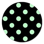 Polka Dots - Mint Green on Black Magnet 5  (Round)