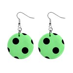 Polka Dots - Black on Light Green 1  Button Earrings