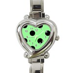 Polka Dots - Black on Light Green Heart Italian Charm Watch