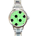 Polka Dots - Black on Light Green Round Italian Charm Watch