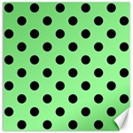 Polka Dots - Black on Light Green Canvas 16  x 16 