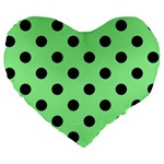 Polka Dots - Black on Light Green Large 19  Premium Heart Shape Cushion