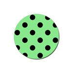 Polka Dots - Black on Light Green Rubber Round Coaster (4 pack)