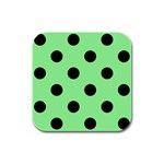 Polka Dots - Black on Light Green Rubber Square Coaster (4 pack)