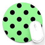 Polka Dots - Black on Light Green Round Mousepad