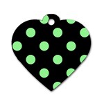 Polka Dots - Light Green on Black Dog Tag Heart (Two Sides)