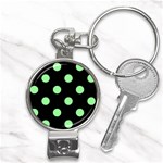 Polka Dots - Light Green on Black Nail Clippers Key Chain
