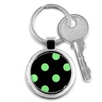 Polka Dots - Light Green on Black Key Chain (Round)