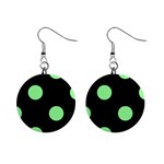 Polka Dots - Light Green on Black 1  Button Earrings
