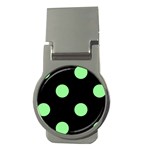 Polka Dots - Light Green on Black Money Clip (Round)