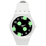 Polka Dots - Light Green on Black Round Plastic Sport Watch (M)