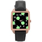 Polka Dots - Light Green on Black Rose Gold Leather Watch