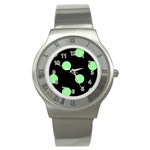Polka Dots - Light Green on Black Stainless Steel Watch