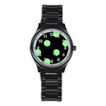 Polka Dots - Light Green on Black Stainless Steel Round Watch