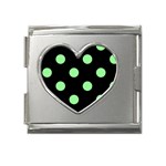 Polka Dots - Light Green on Black Mega Link Heart Italian Charm (18mm)