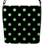 Polka Dots - Light Green on Black Flap Closure Messenger Bag (S)
