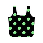 Polka Dots - Light Green on Black Full Print Recycle Bag (S)