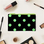 Polka Dots - Light Green on Black Canvas Cosmetic Bag (XS)