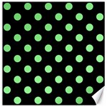 Polka Dots - Light Green on Black Canvas 12  x 12 