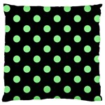 Polka Dots - Light Green on Black Large Flano Cushion Case (Two Sides)
