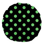 Polka Dots - Light Green on Black Large 18  Premium Round Cushion