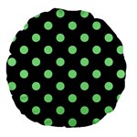 Polka Dots - Light Green on Black Large 18  Premium Flano Round Cushion