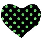 Polka Dots - Light Green on Black Large 19  Premium Heart Shape Cushion