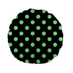 Polka Dots - Light Green on Black Standard 15  Premium Flano Round Cushion