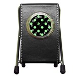 Polka Dots - Light Green on Black Pen Holder Desk Clock