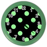 Polka Dots - Light Green on Black Color Wall Clock