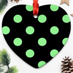 Polka Dots - Light Green on Black Heart Ornament (Two Sides)
